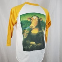 Moona Lisa Novelty Cow Vintage Raglan T-Shirt Adult XL Wisconsin Dairy 50/50 USA - £35.37 GBP