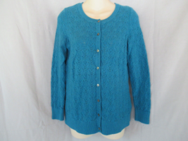 L.L.Bean sweater cardigan M/S teal blue long sleeves cotton wool cashmer... - $18.57