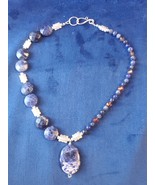 Sodalite and Brushed Sterling Silver Bead Princess Necklace - $49.95