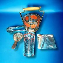 Vintage Bacardi Ice Bucket Drink Recipe Red/Gold W/Stand + Ice Tongs - M... - $33.85