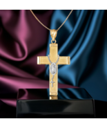 Gold Latin Cross Virgin Mary Rosary Necklace 10k 14k Yellow, White, Rose - $319.99+