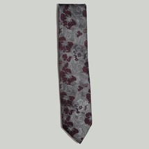 Christian Dior Men Dress Silk Tie Paisley Silver and Red 3.5&quot; wide 58&quot; long - £24.93 GBP