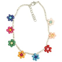 Multicolored Beaded Floral Silver Boho Anklet - £11.87 GBP