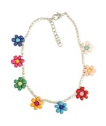 Multicolored Beaded Floral Silver Boho Anklet - $14.85