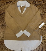 NEW CHICO’S Women’s Built-In Woven Stripe Shirt Sweater Size 1 Medium Ca... - $79.19
