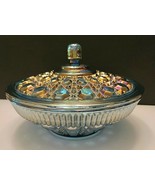 INDIANA BLUE CARNIVAL GLASS WINDSOR PATTERN CANDY DISH WITH LID - £33.23 GBP