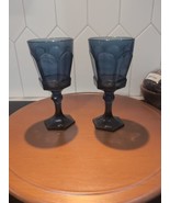 Two (2) Vintage Fostoria Virginia 7&quot; Dark Blue Wine Goblets 6 Oz - £15.64 GBP