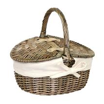 Small Antique Wash Double Lidded Oval Picnic Basket - £27.66 GBP+