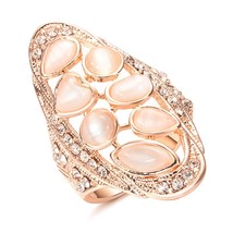 Vintage Big Oval Opal Stone Ring For Women 585 Rose Gold Color Engagement Weddin - £6.90 GBP
