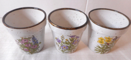 Herb Floral Print Flower Pot 3 3/8&quot; x3  1/4&quot; Ceramic Slight Speckled Set 3 JAPAN - £26.04 GBP
