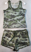 Tow Piece Set Lucky Brand Top &amp; Shorts Womens Small Green Camo Print Polyester - £11.87 GBP