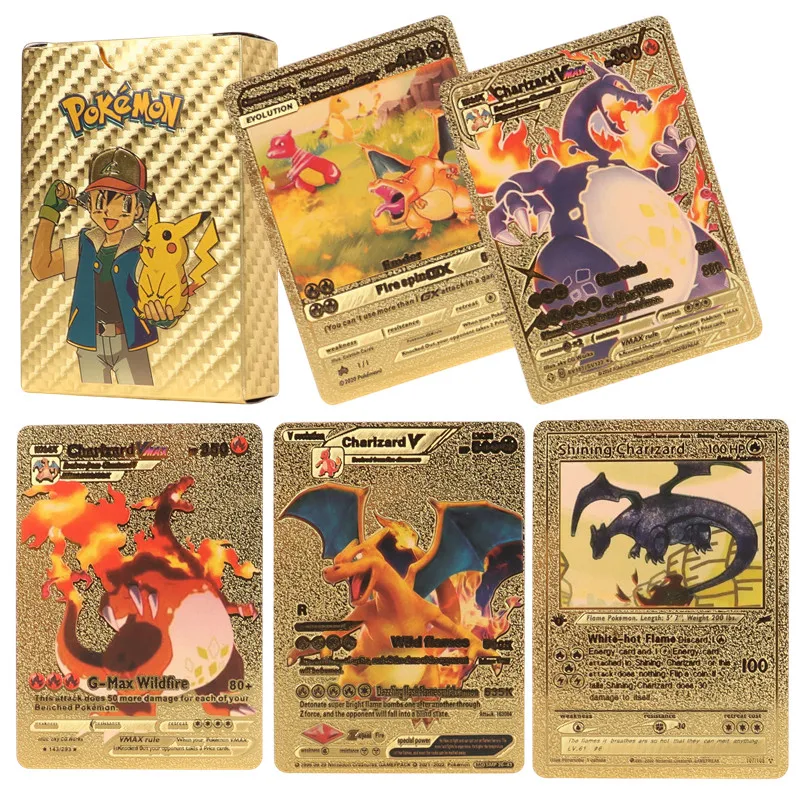 Golden DIY Pokemon cards 55Pcs/Box English version Pikachu Charizard Vma... - $17.85