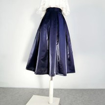 Women NAVY BLUE Satin Midi Skirt Pleated Midi Skirt Outfit Vintage Party Skirt  image 5