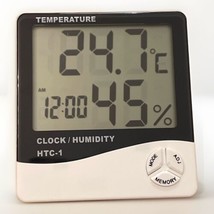 HTC-1 Digital Thermometer Humidity Meter Clock Alarm LCD Hygrometer TESTED - $5.00