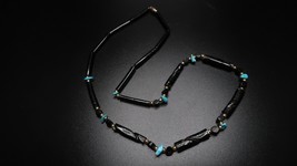 Vintage 21  Rare Black Coral Turquoise Handmade Southwestern Necklace - £90.27 GBP