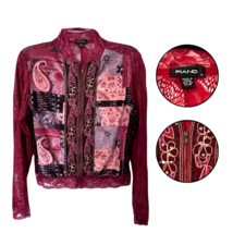 Piano Intl Women’s Jacket Sz S Red Lace Sheer Embroidered Patchwork - $457.57 MXN
