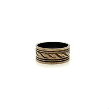 Vintage Signed Sterling and 14k Gold Retro Carved Etched Wedding Band Ring sz 6 - £51.32 GBP