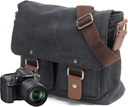 Men&#39;S Dark Grey Peacechaos Canvas Camera Bag Leather Dslr Slr Camera Case - £34.31 GBP