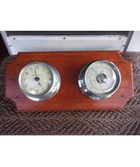 vintage set Marine Clock and Barometer nickel chrome bronze on teak plaq... - €140,02 EUR