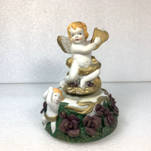 Hand Painted Porcelain Angel Revolving Cherub Musical Spinning Music Box Vintage - $19.99