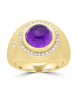 925 Sterling Silver Yellow Gold Plated Cubic Zircon Amethyst Ring Size 7 - £39.03 GBP