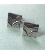 Vintage Swank Marked Pair of Etched Chevron Silvertone Square Cuff Links... - £10.25 GBP