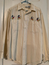 Vintage 90&#39;s Disney MICKEY MOUSE Size M Yellow Pinstripe Long Sleeve Shirt - £12.57 GBP