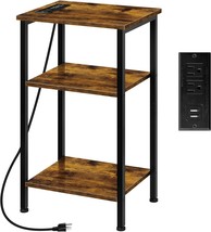 Heomu Side Table With Charging Station And Usb Ports,, (Rustic Brown). - £35.14 GBP
