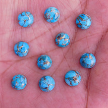 11x11 mm Round Natural Blue Copper Turquoise Cabochon Loose Gemstone Lot - £7.12 GBP+