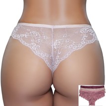 Lace Tanga Panty Scalloped Trim Stretch Sheer Floral 3 Color Pack Pantie... - £14.08 GBP