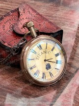 Antique Titanic Brass Pocket Watch with Leather Cover | Gift For your Lo... - $28.05
