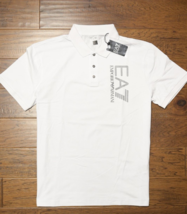 Emporio Armani EA7 Men Short Sleeve Slim Fit White Stretch Cotton Polo S... - £51.19 GBP