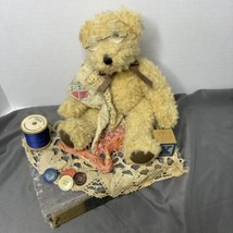 Vintage Teddy Bear Momma Bear Sewing Quilt String Buttons On A Book Handmade - £27.41 GBP