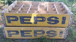 Vintage Pepsi Cola Wooden Bottle Crate 24 Slots Yellow and Blue - $60.76