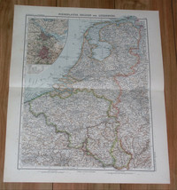 1911 Antique Map Of Netherlands Holland Belgium Luxembourg Amsterdam Brussels - £12.91 GBP