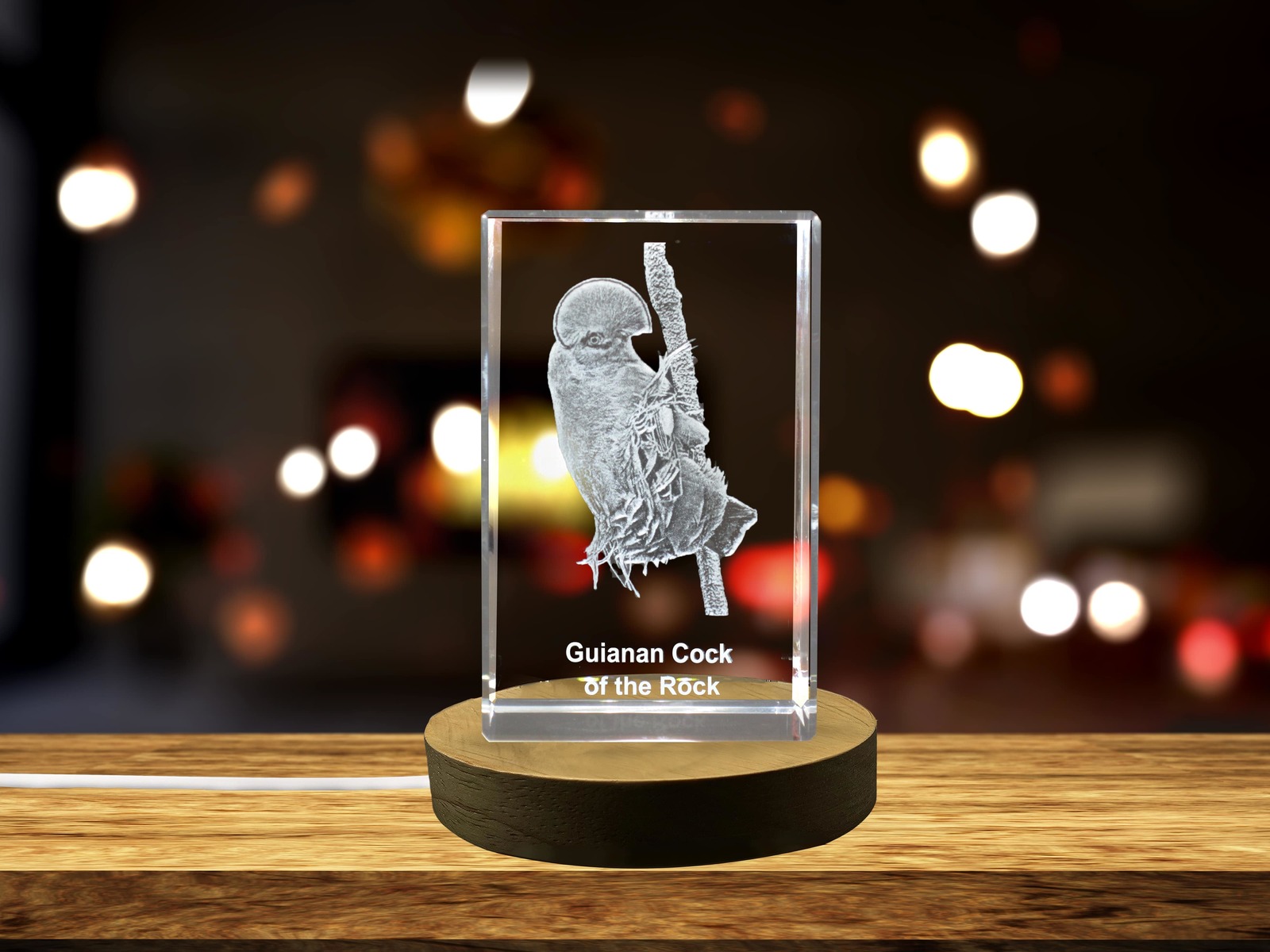 LED Base included | Guianan Cock of the Rock 3D Engraved Crystal 3D Engraved