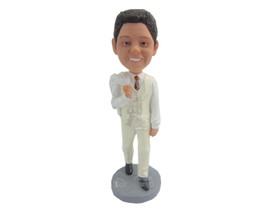 Custom Bobblehead Stylish Groom Wearing Formal Attire With His Jacket Over His S - £71.14 GBP