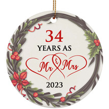 34 Years As Mr And Mrs 2023 Ornament 34th Anniversary Wreath Christmas Gifts - $14.80