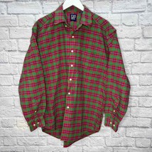 Vintage GAP Plaid Shirt Long Sleeve Red Green Size L Cotton Mens Pocket 90s - £31.62 GBP