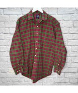 Vintage GAP Plaid Shirt Long Sleeve Red Green Size L Cotton Mens Pocket 90s - £31.34 GBP