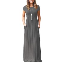 Maxi Dress For Women Grey Xx-Large Crewneck Short Sleeves Wedding Guest ... - $61.99