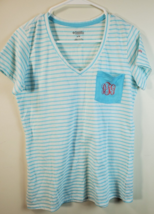 Columbia PFG T Shirt Womens Size Medium Blue White Striped Knit V Neck Pullover - £11.39 GBP