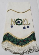 Handmade Cross Stitch Christmas Tea Towel Noel Lace Fabric Trimmed Decoration - £9.01 GBP