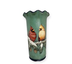 Cardinal Bird Vase Ceramic Red Green Winter Garden Nature 9.5" High