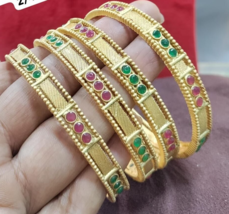 Gold plated Indian Style Bracelet 4 pcs Bangles Size 2.8 2.6 2.4 Jewelry Set - £22.91 GBP