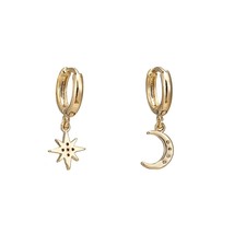 Yup Trendy Exquisite Bling CZ Moon Star Universe Dangle Earrings Copper Gold Oor - £6.61 GBP