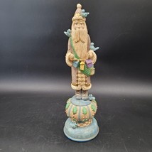Father Christmas Holiday Santa Holding Blue Birds Resin Figurine Home Decor - $7.42
