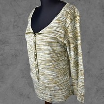 Nautica Olive Green Lt Blue White Striped Lace-Up Scoop Neck Shirt-Women... - $354.15 MXN