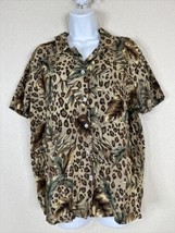 Requirements Womens Size L Animal Print Leaf Button Up Shirt Short Sleeve - £9.10 GBP