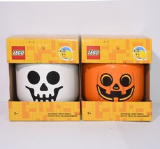 LEGO Halloween Pumpkin Jack O Lantern AND Skeleton Skull Storage Heads S... - £38.93 GBP